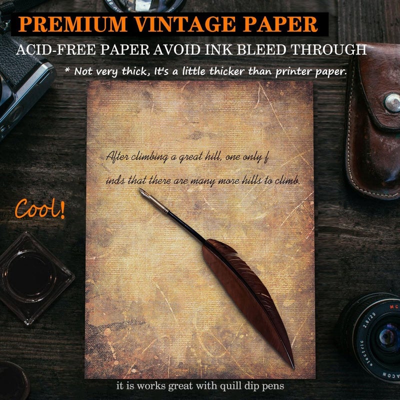 WLXTREE Vintage Printer Paper,Stationery Paper 8.5 x 11,Antique Old Fashion Looking Classic Aged Look Designs Paper for Writing Letters Scroll Printing Typewriter Resume Map,50 Sheets Brown - Image 3